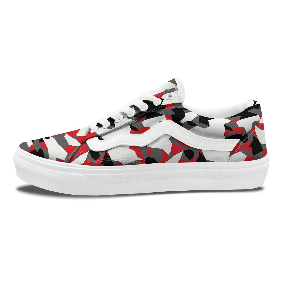 Digital Camo Grey And Red Print Pattern Skate Shoes-grizzshop