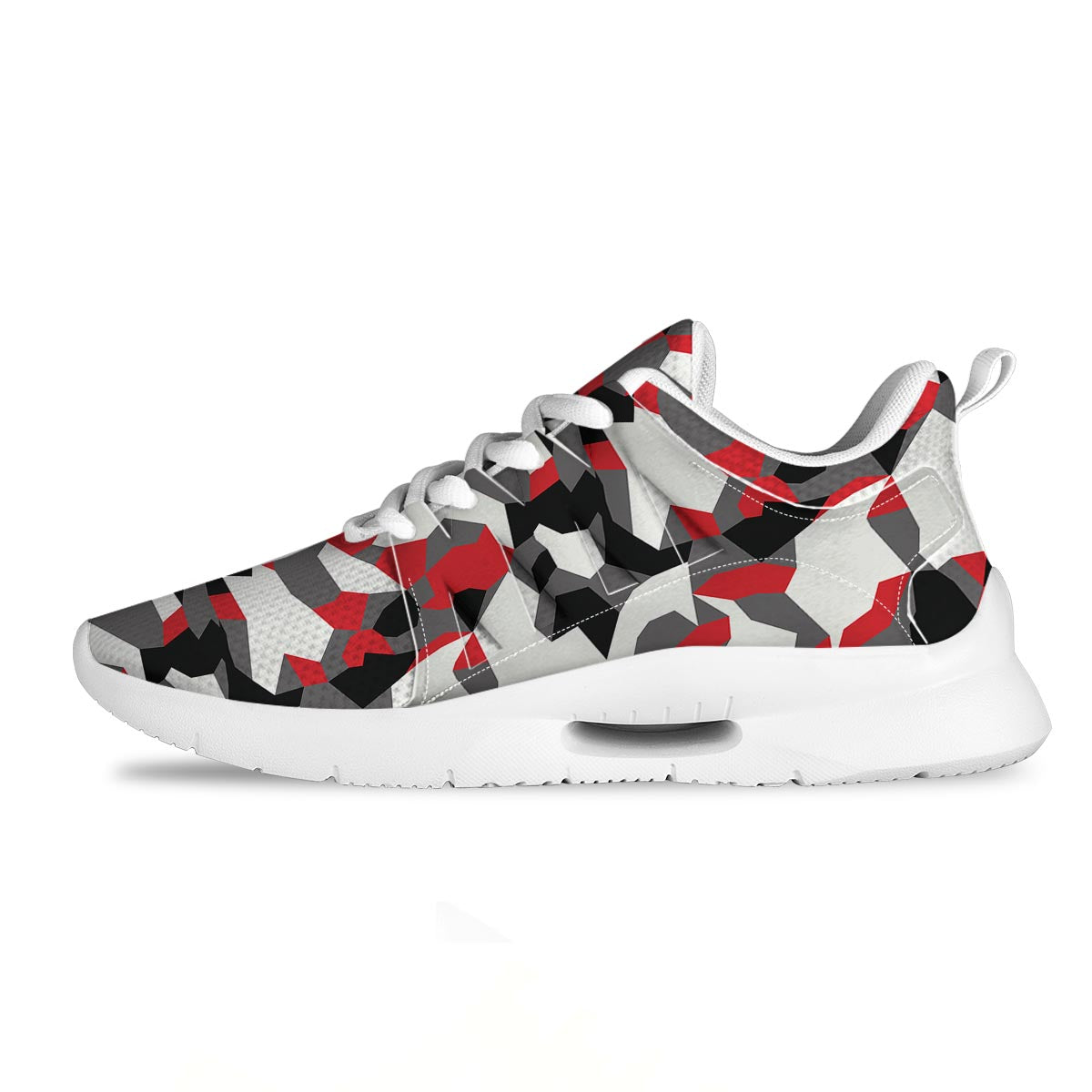 Digital Camo Grey And Red Print Pattern Tennis Shoes-grizzshop