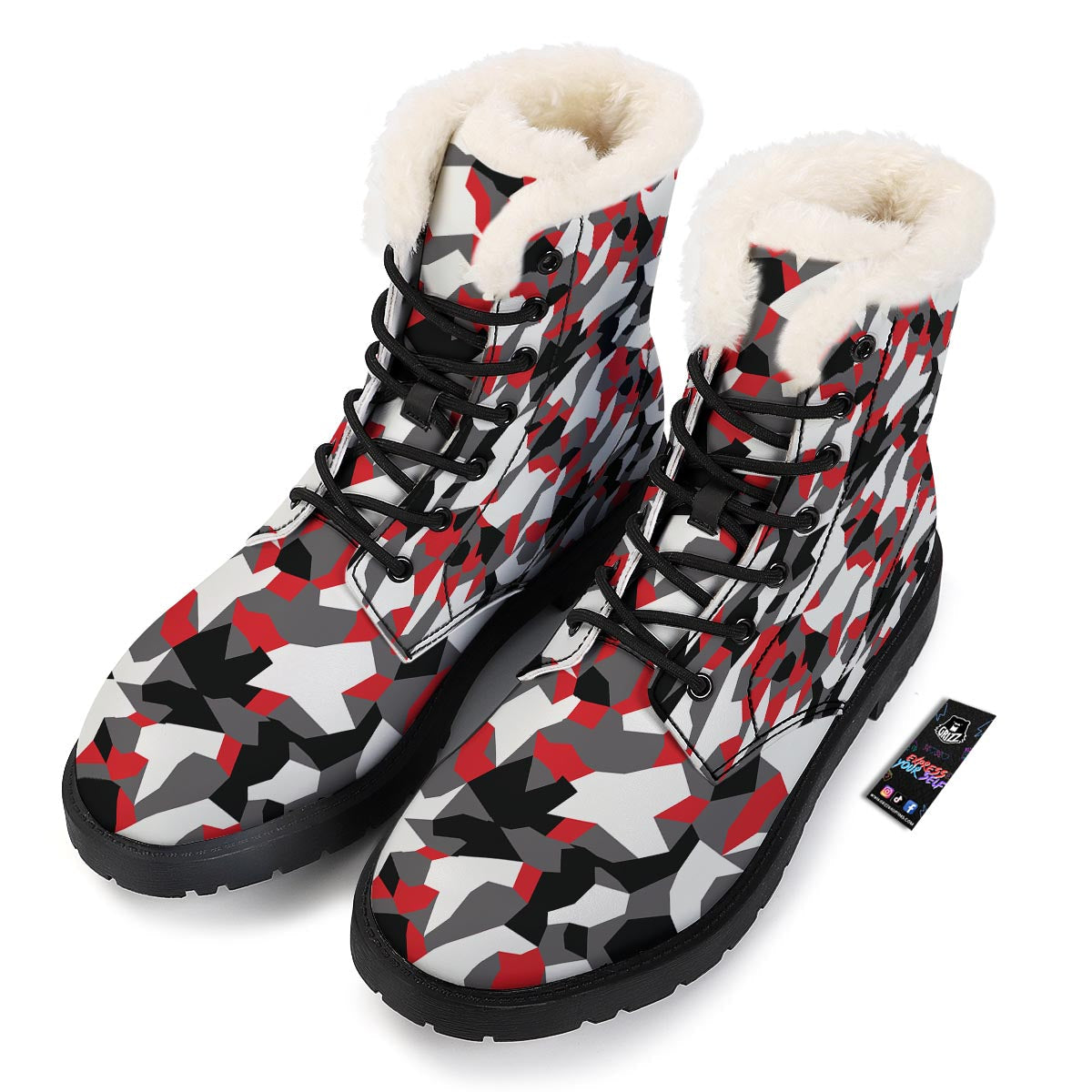 Digital Camo Grey And Red Print Pattern Winter Boots-grizzshop