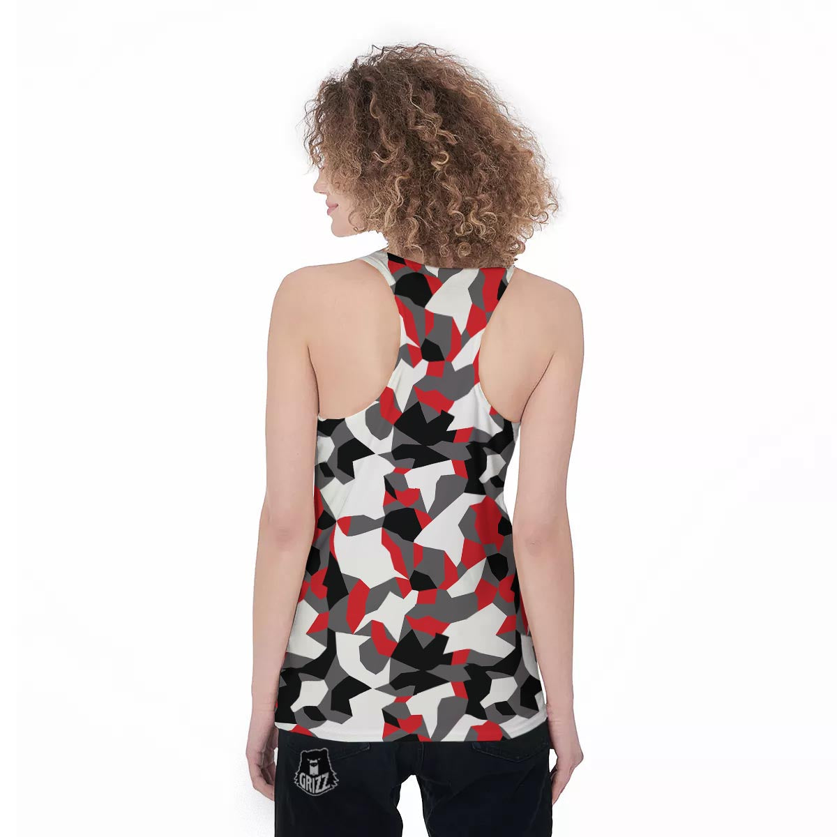 Digital Camo Grey And Red Print Pattern Women's Racerback Tank Top-grizzshop