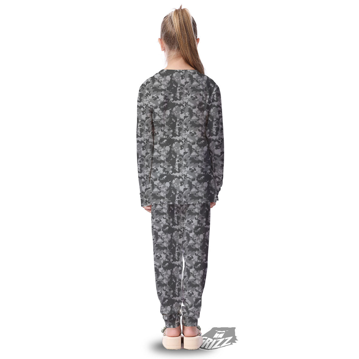 Digital Camo Grey Print Pattern Kid's Pajamas-grizzshop