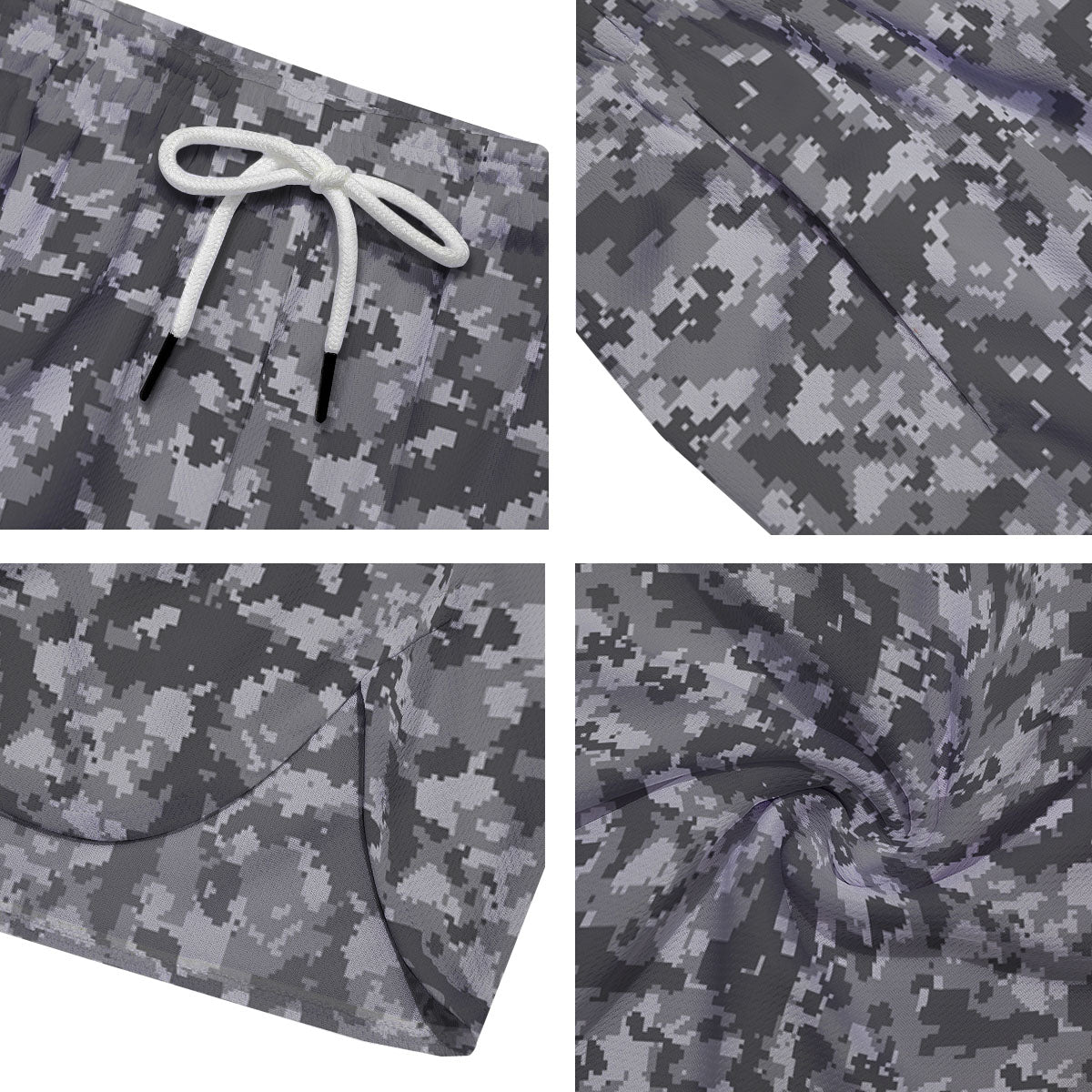 Digital Camo Grey Print Pattern Men's Running Shorts-grizzshop