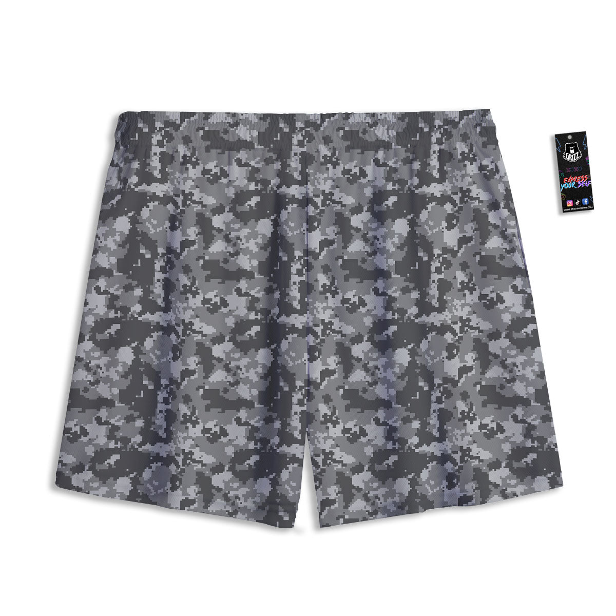 Digital Camo Grey Print Pattern Mesh Shorts