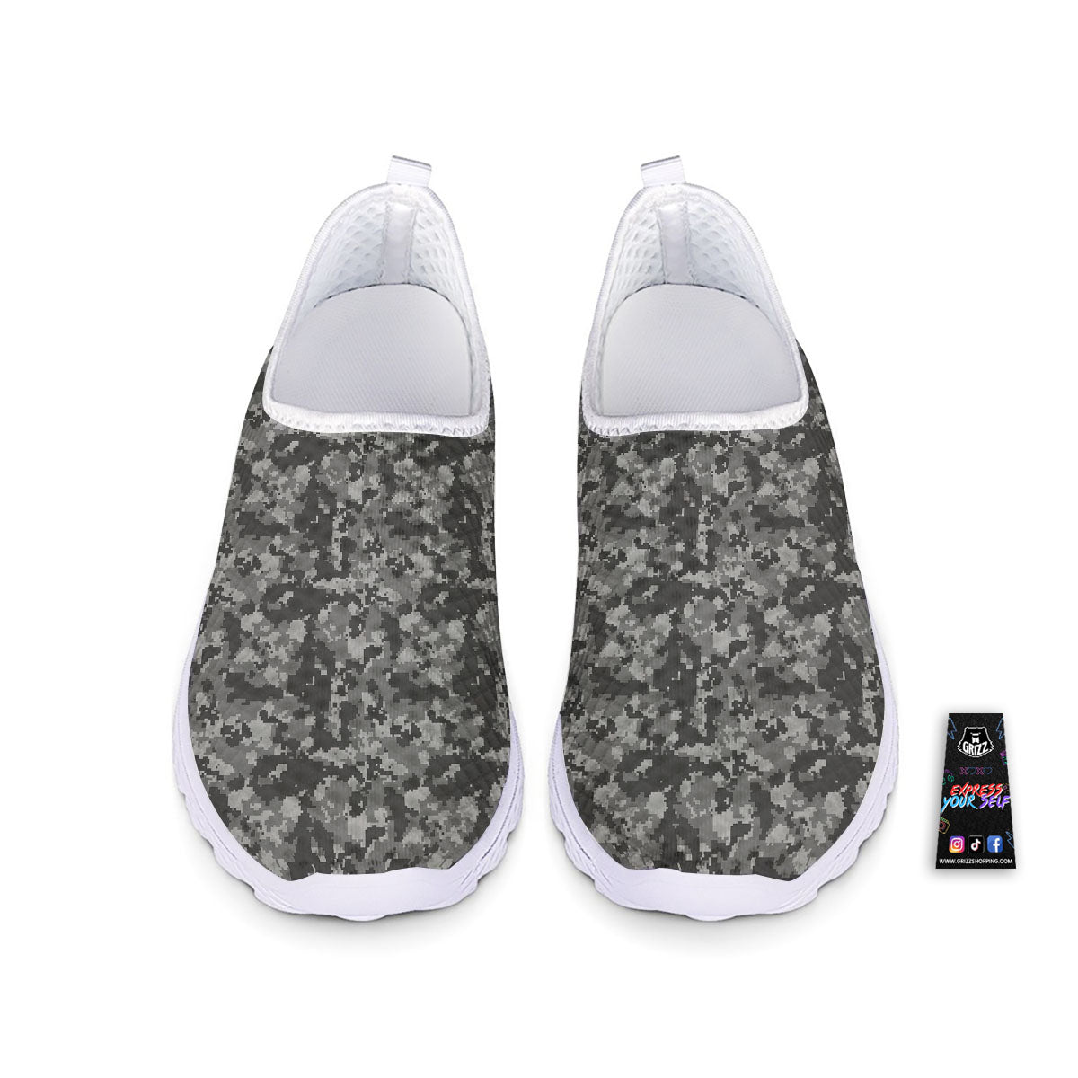 Digital Camo Grey Print Pattern Nurse Shoes-grizzshop