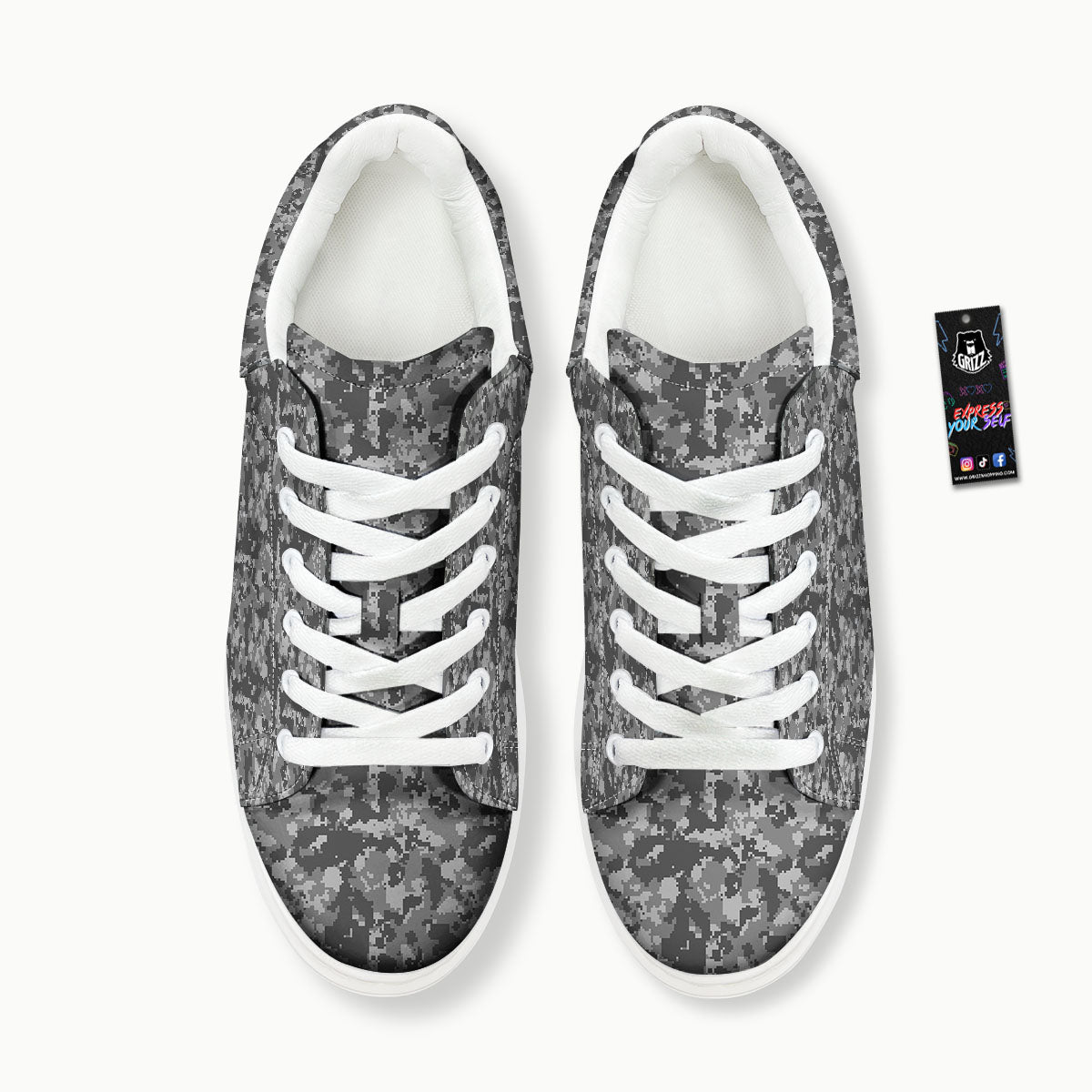 Digital Camo Grey Print Pattern Platform Shoes-grizzshop