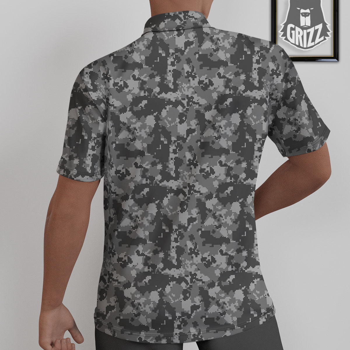 Digital Camo Grey Print Pattern Untucked Shirts-grizzshop