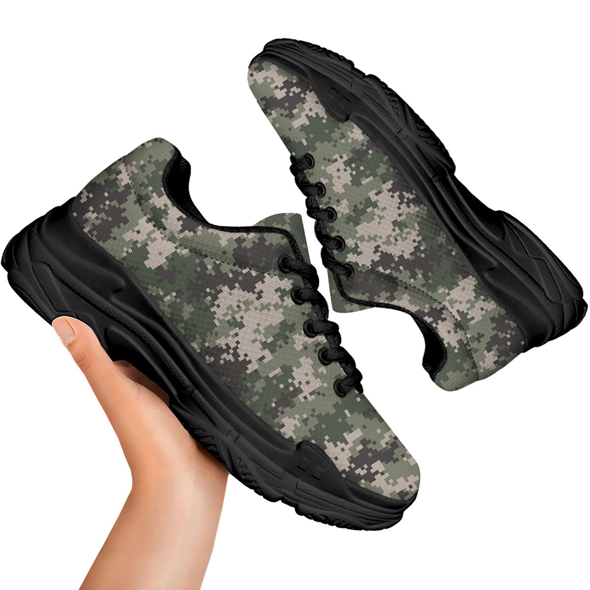 Digital Camo Military Print Pattern Black Chunky Shoes-grizzshop
