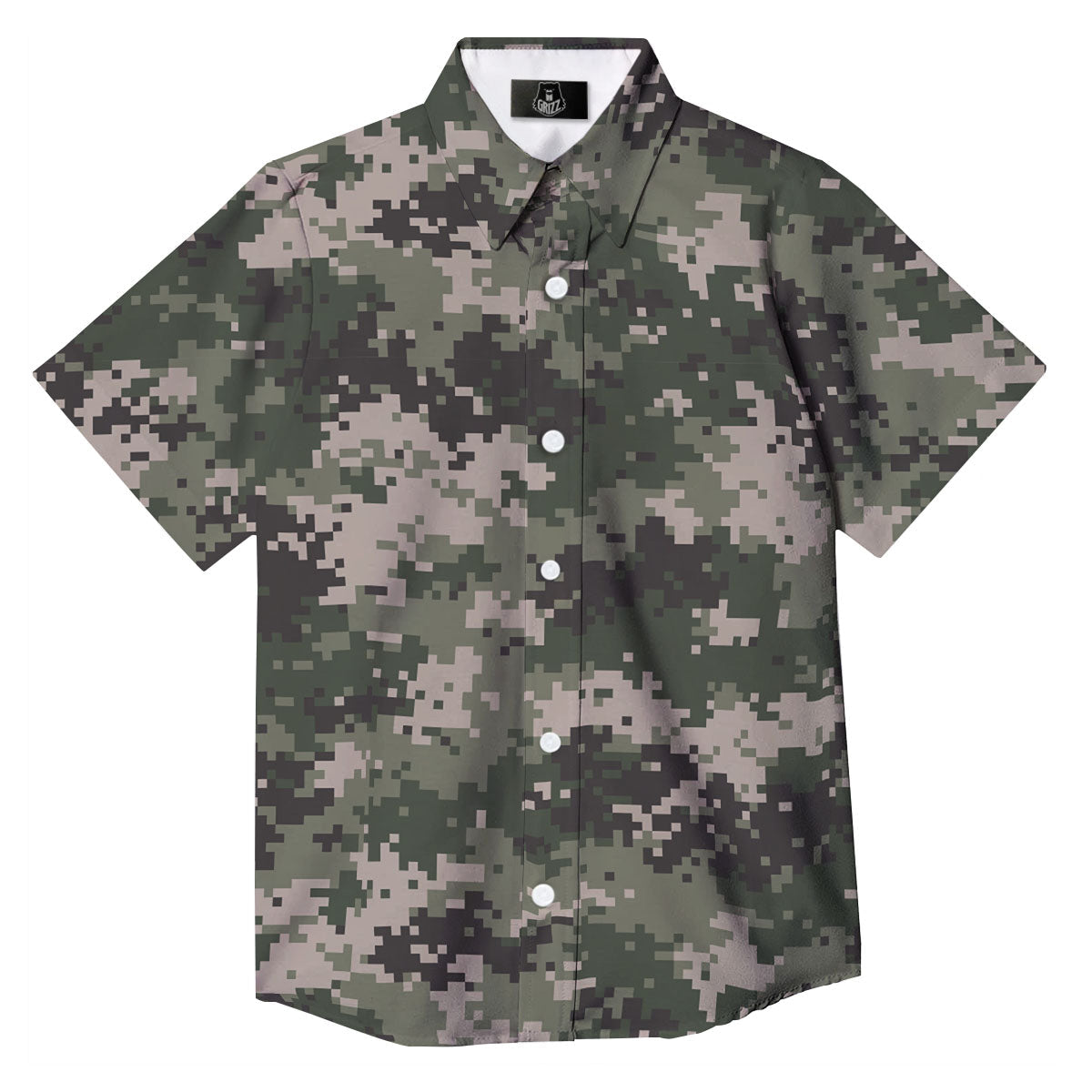 Digital Camo Military Print Pattern Button Up Shirt-grizzshop