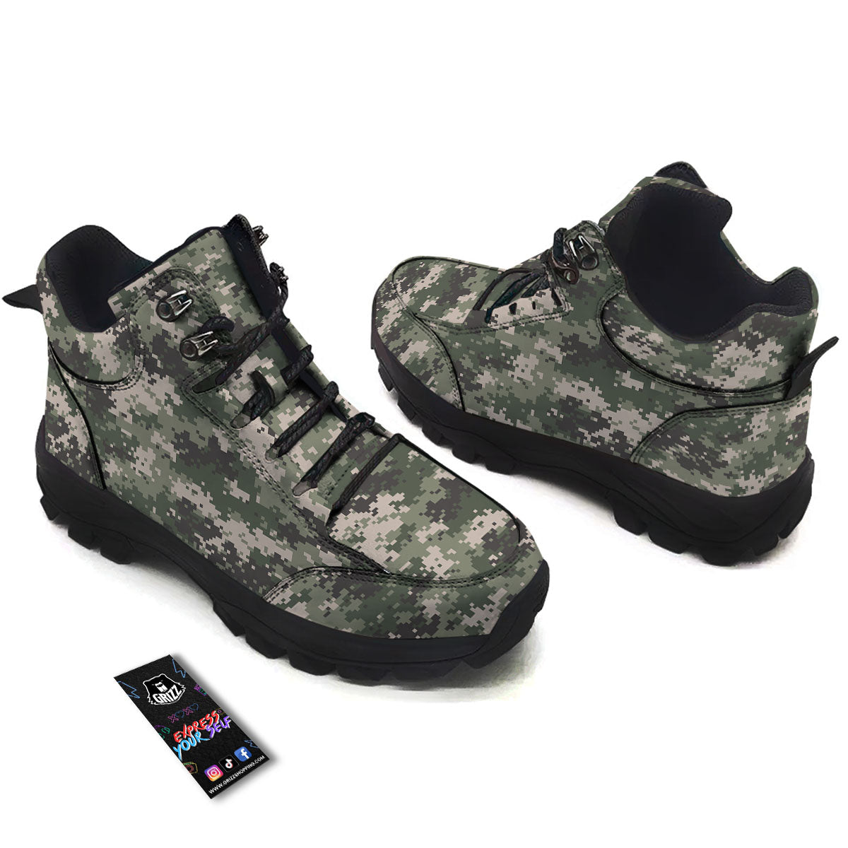 Digital Camo Military Print Pattern Hiking Shoes-grizzshop