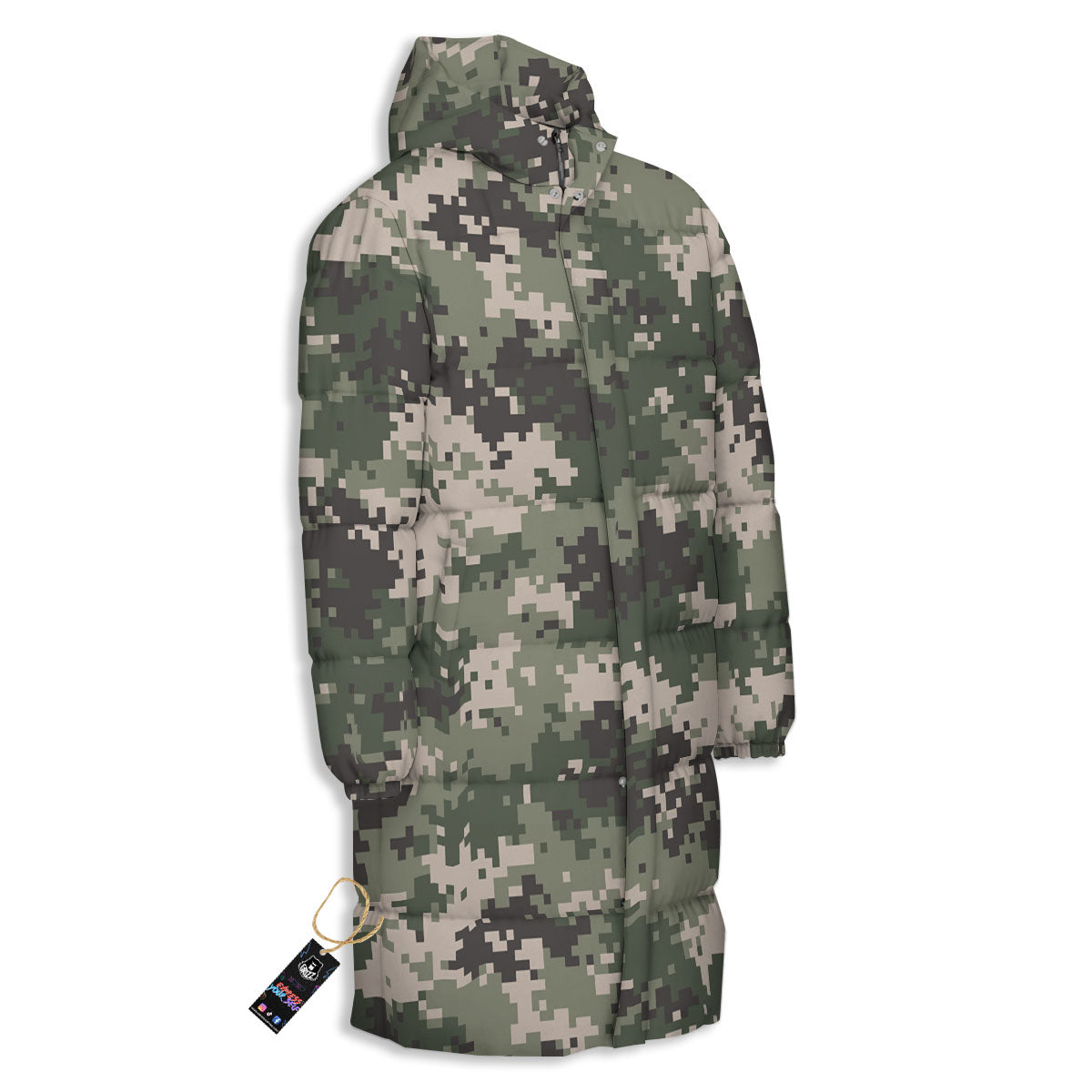 Digital Camo Military Print Pattern Long Down Jacket-grizzshop