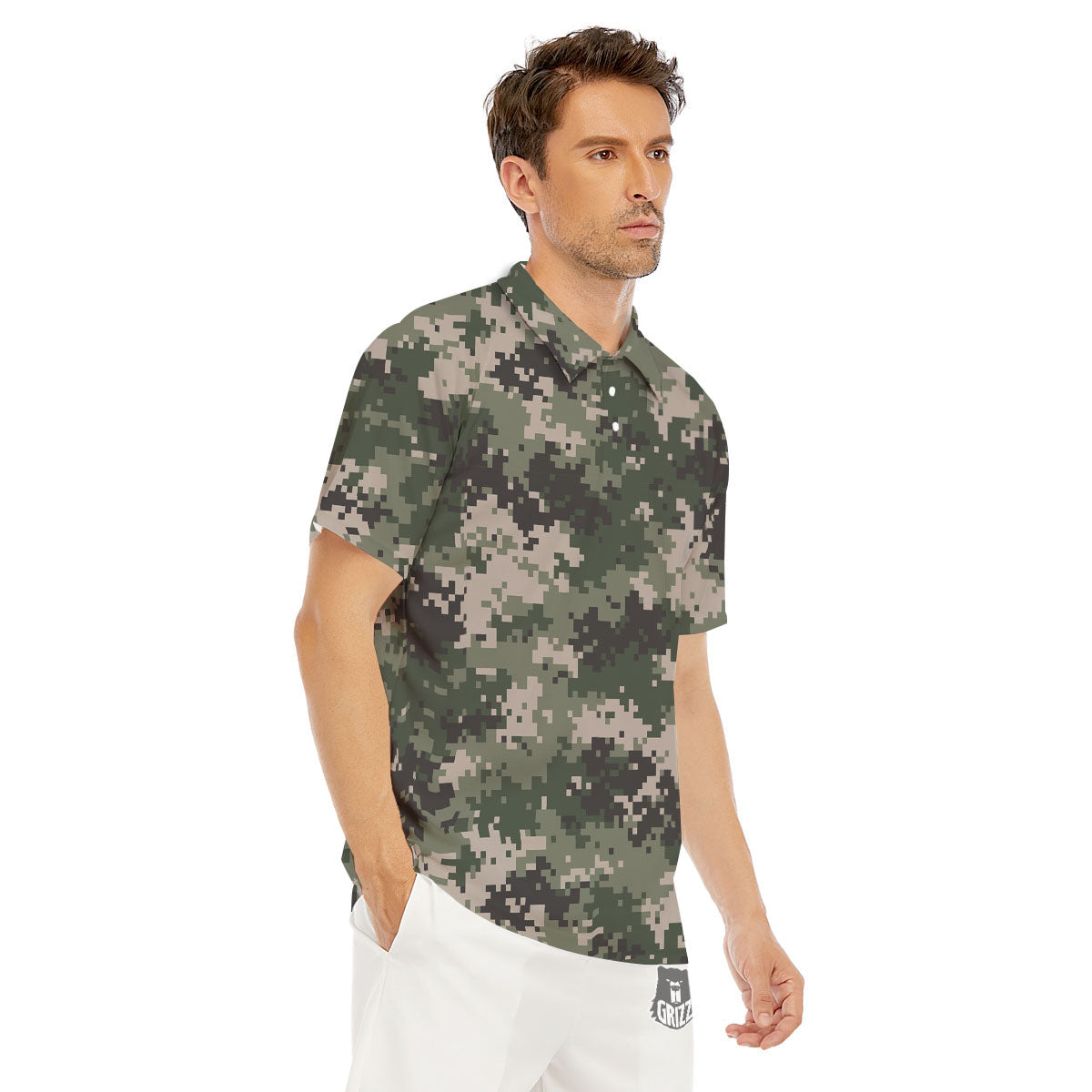 Digital Camo Military Print Pattern Men's Golf Shirts-grizzshop