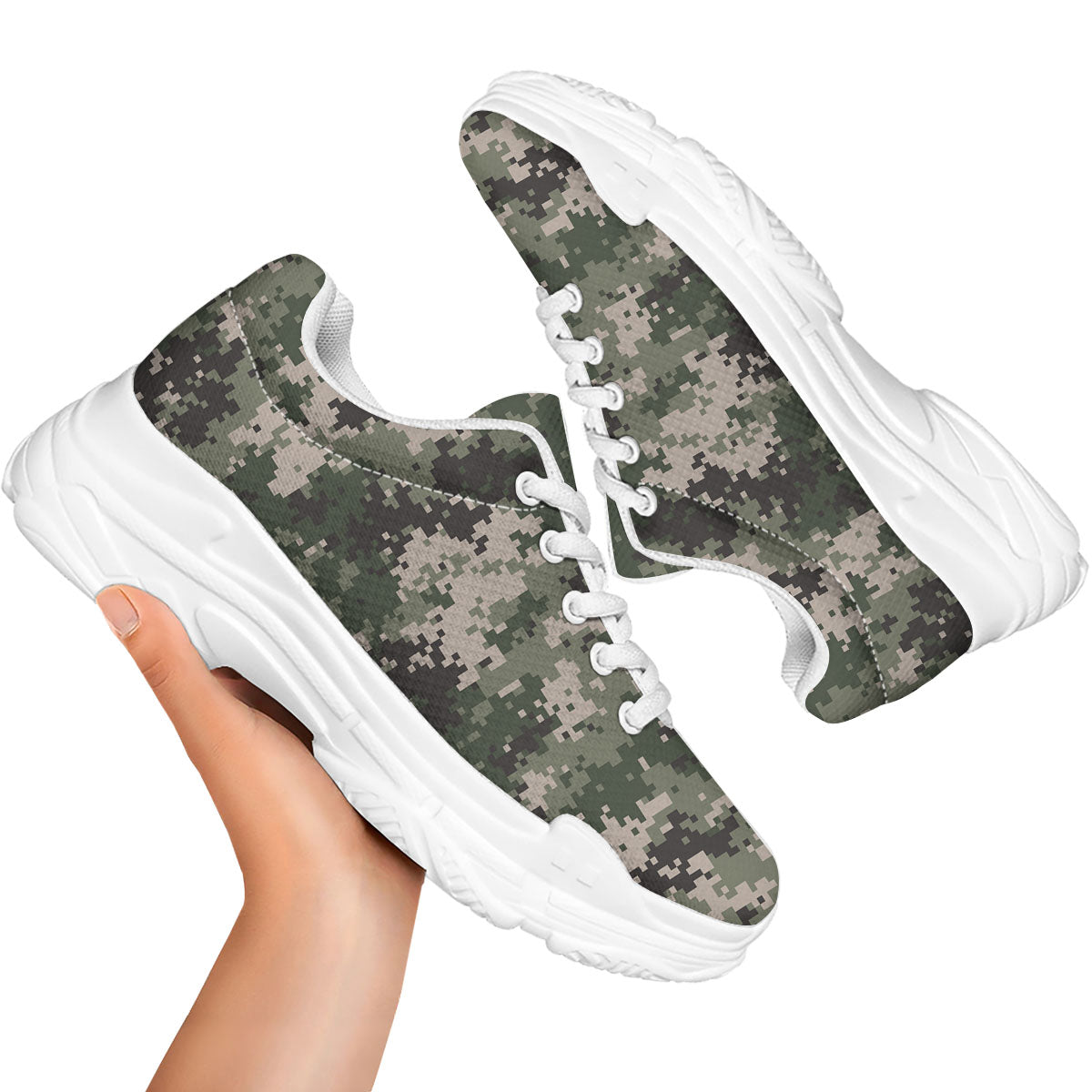 Digital Camo Military Print Pattern White Chunky Shoes-grizzshop