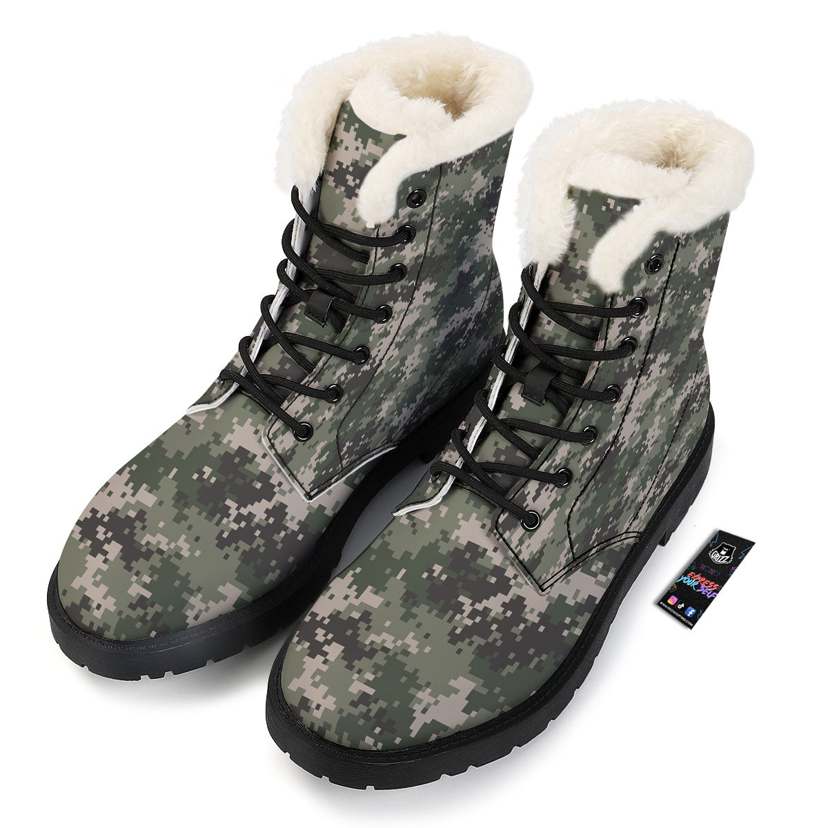 Digital Camo Military Print Pattern Winter Boots-grizzshop