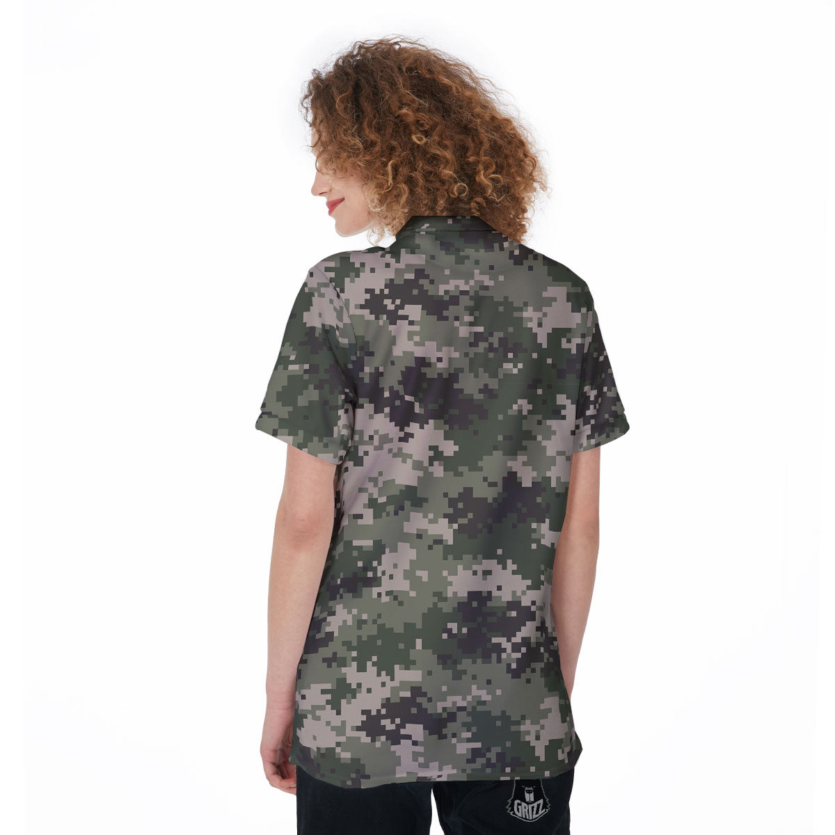 Digital Camo Military Print Pattern Women's Golf Shirts-grizzshop
