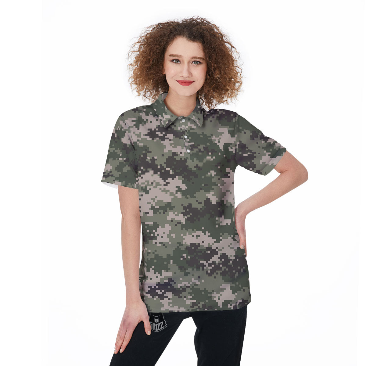 Digital Camo Military Print Pattern Women's Golf Shirts-grizzshop