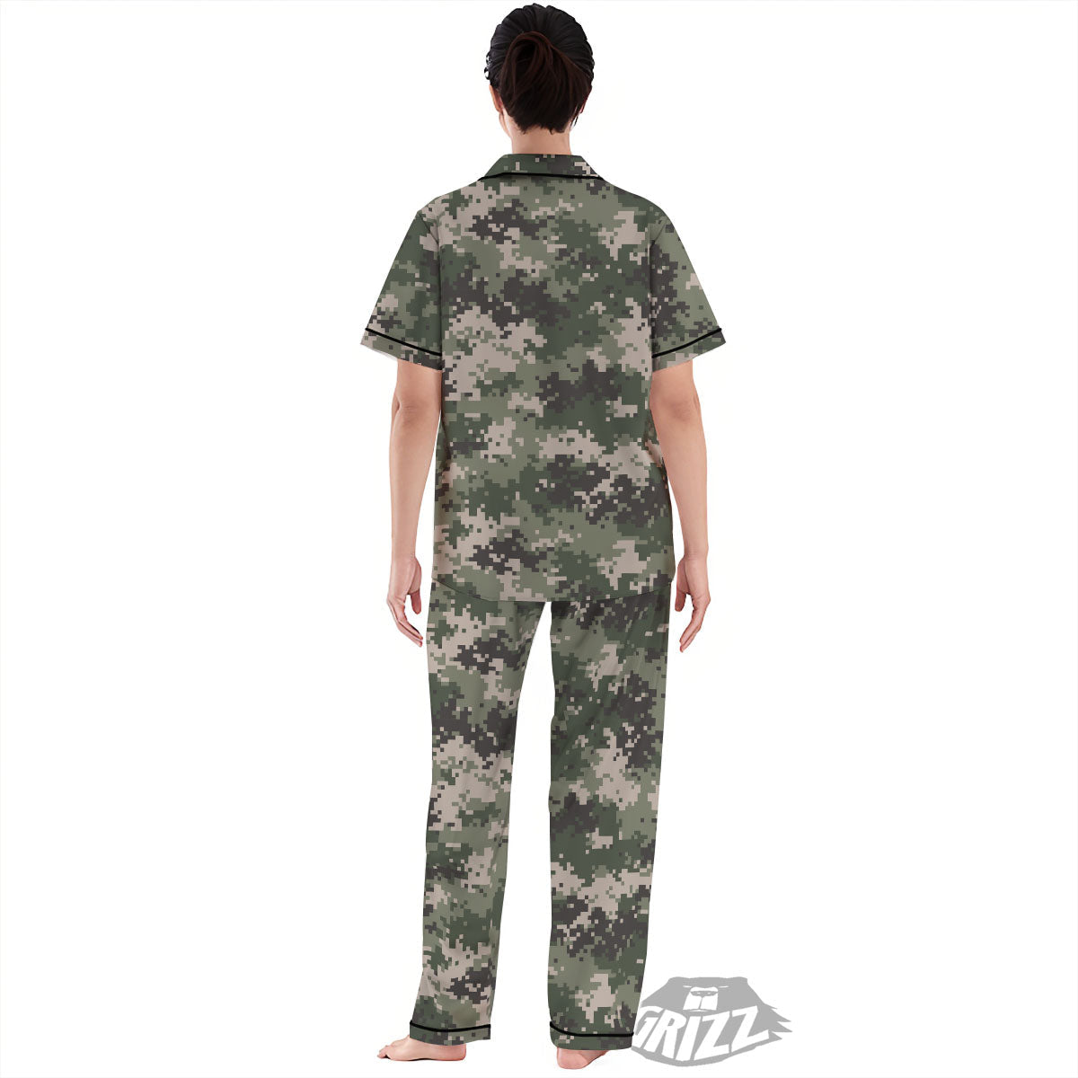 Digital Camo Military Print Pattern Women's Pajamas Set-grizzshop