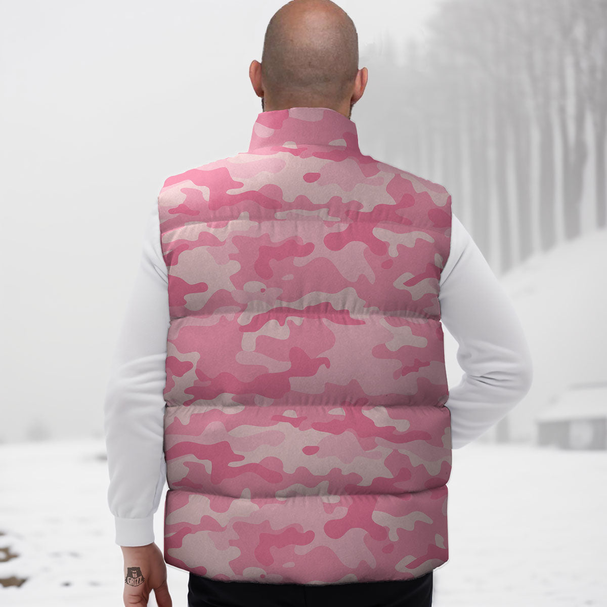 Digital Camo Pink Print Pattern Down Vest-grizzshop