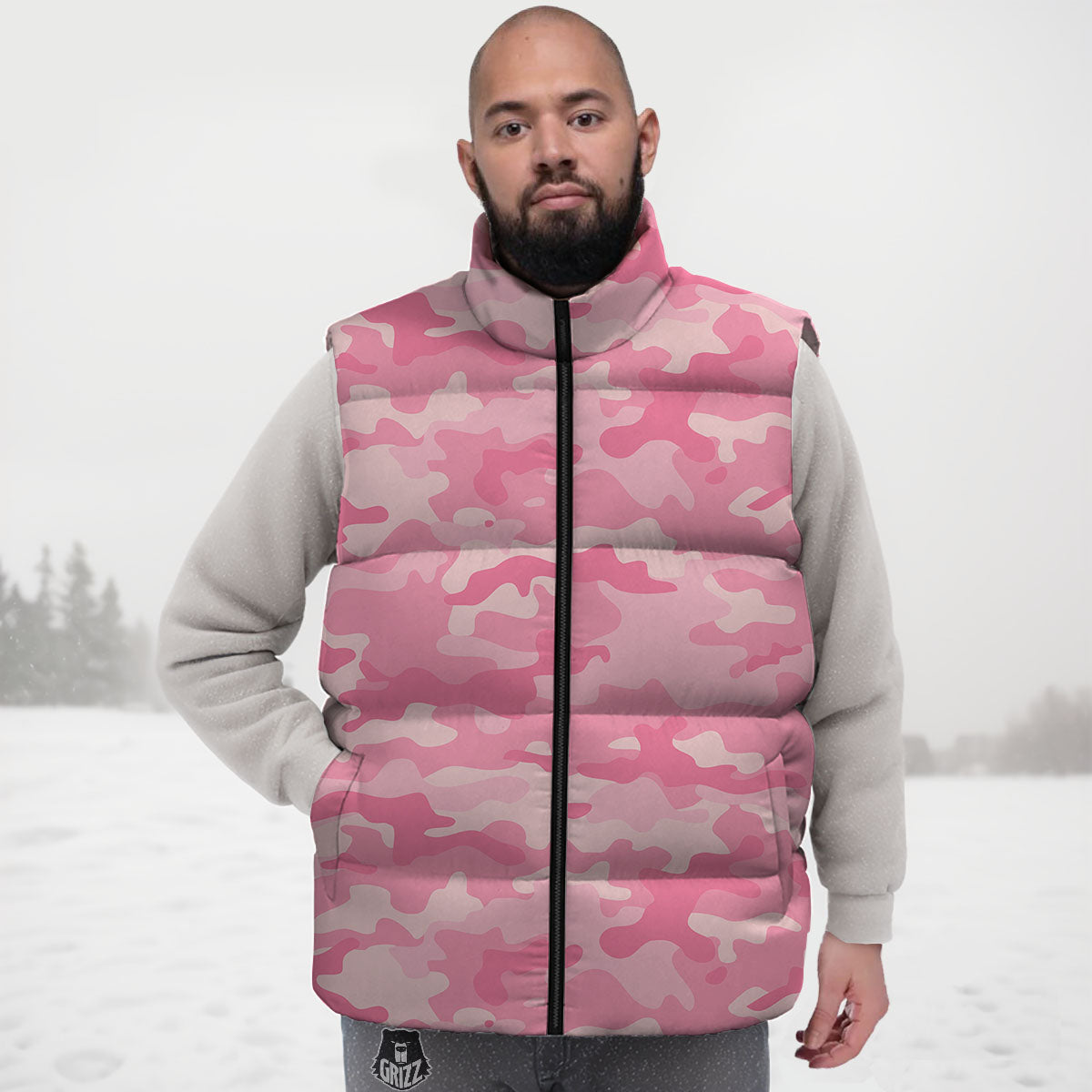 Digital Camo Pink Print Pattern Down Vest-grizzshop