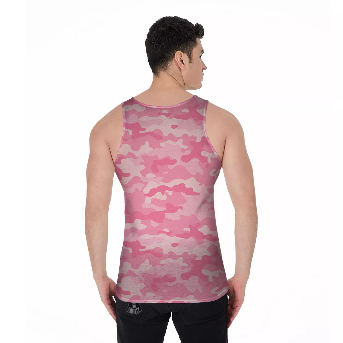 Digital Camo Pink Print Pattern Men's Tank Top-grizzshop