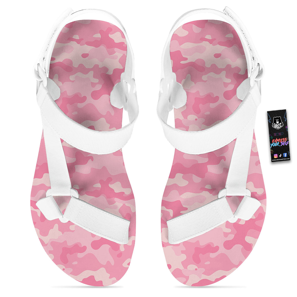 Digital Camo Pink Print Pattern White Open Toe Sandals-grizzshop