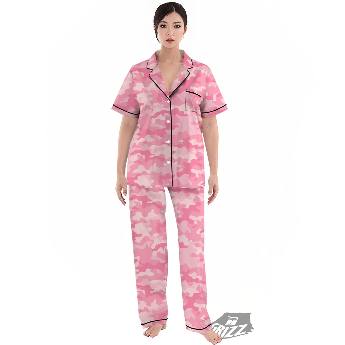 Digital Camo Pink Print Pattern Women's Pajamas Set-grizzshop