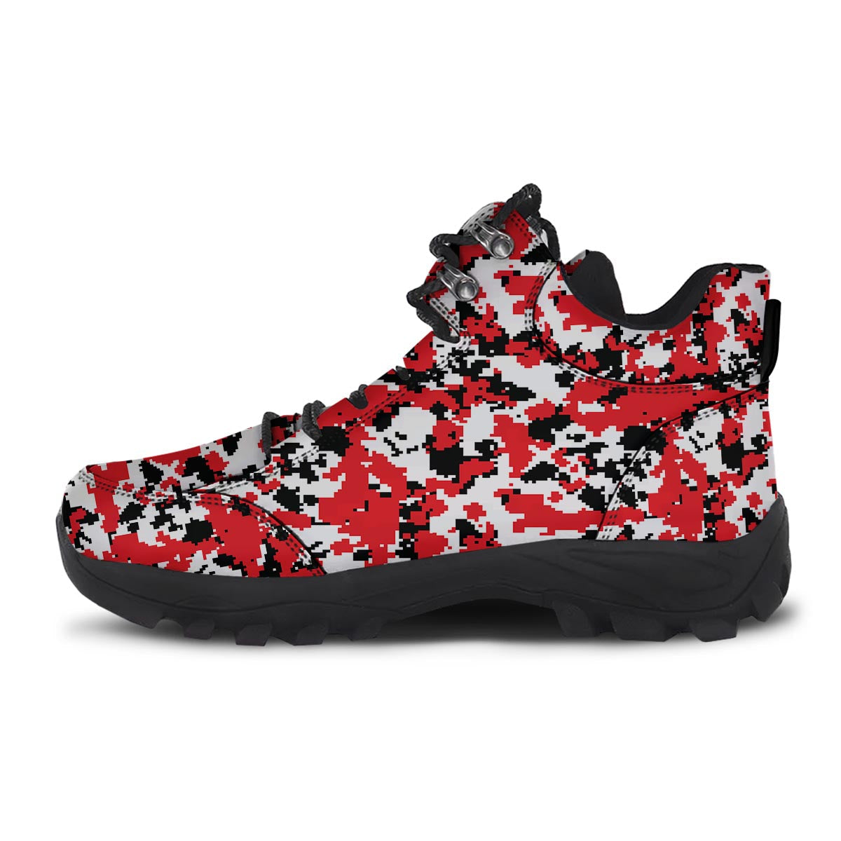 Digital Camo Red White And Black Print Pattern Hiking Shoes-grizzshop