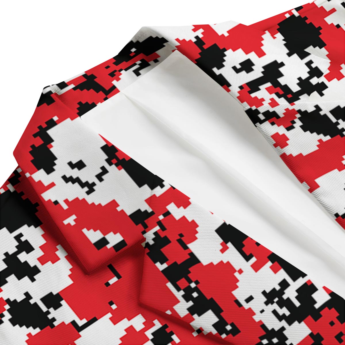 Digital Camo Red White And Black Print Pattern Men's Blazer-grizzshop