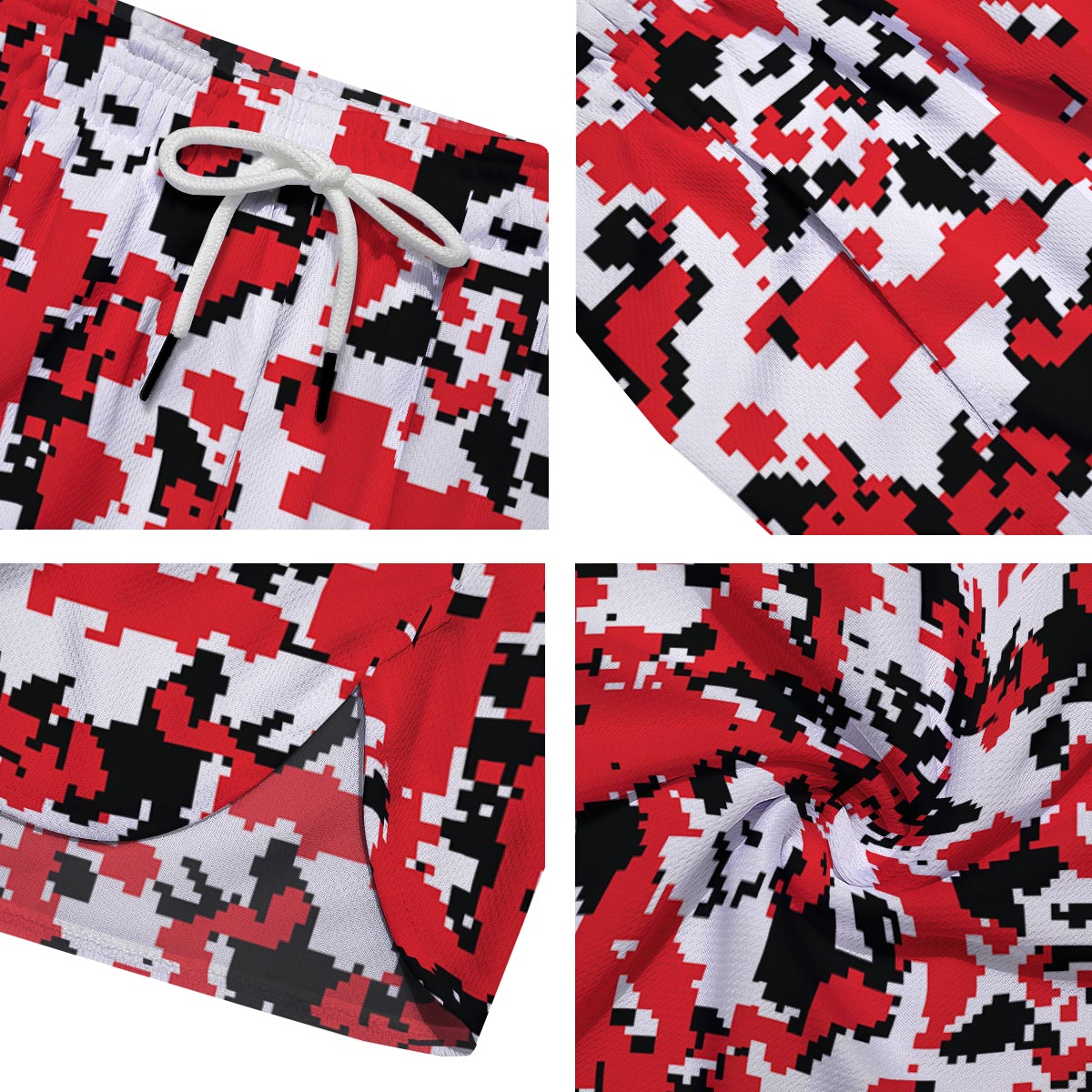 Digital Camo Red White And Black Print Pattern Men's Running Shorts-grizzshop