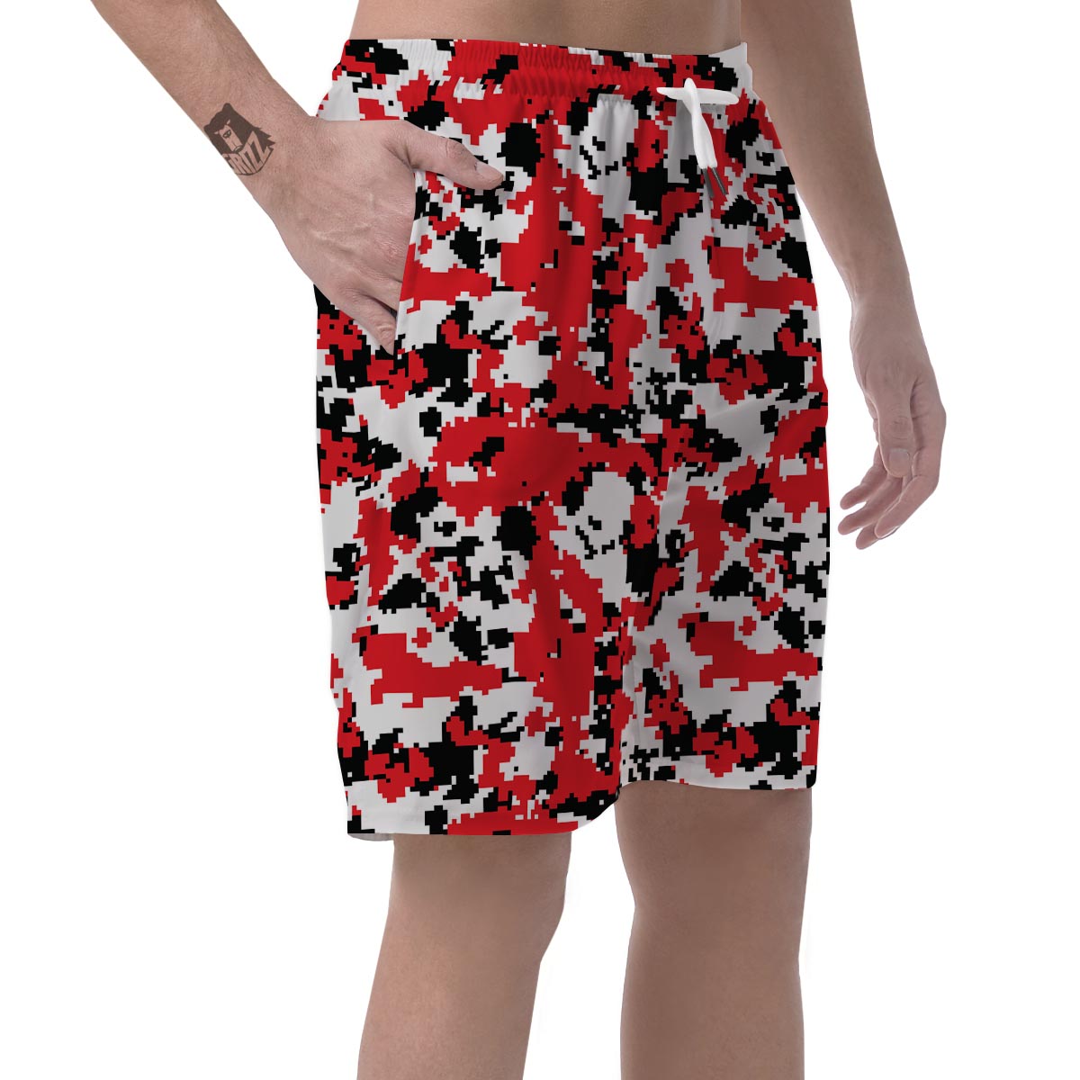 Digital Camo Red White And Black Print Pattern Men's Shorts-grizzshop