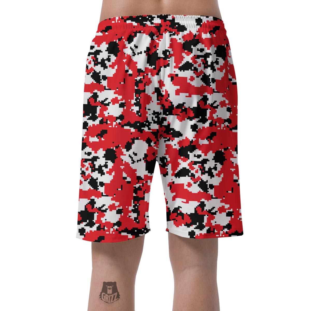 Digital Camo Red White And Black Print Pattern Men's Shorts-grizzshop