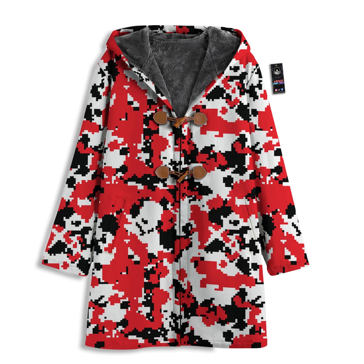 Digital Camo Red White And Black Print Pattern Men's Windbreaker Jacket-grizzshop