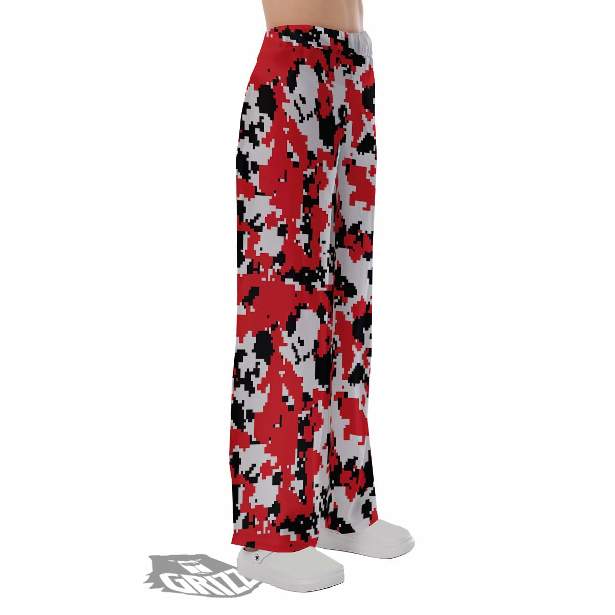 Digital Camo Red White And Black Print Pattern Pajama Pants-grizzshop