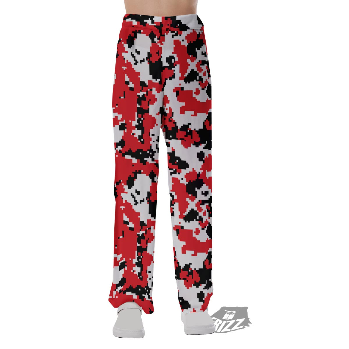 Digital Camo Red White And Black Print Pattern Pajama Pants-grizzshop