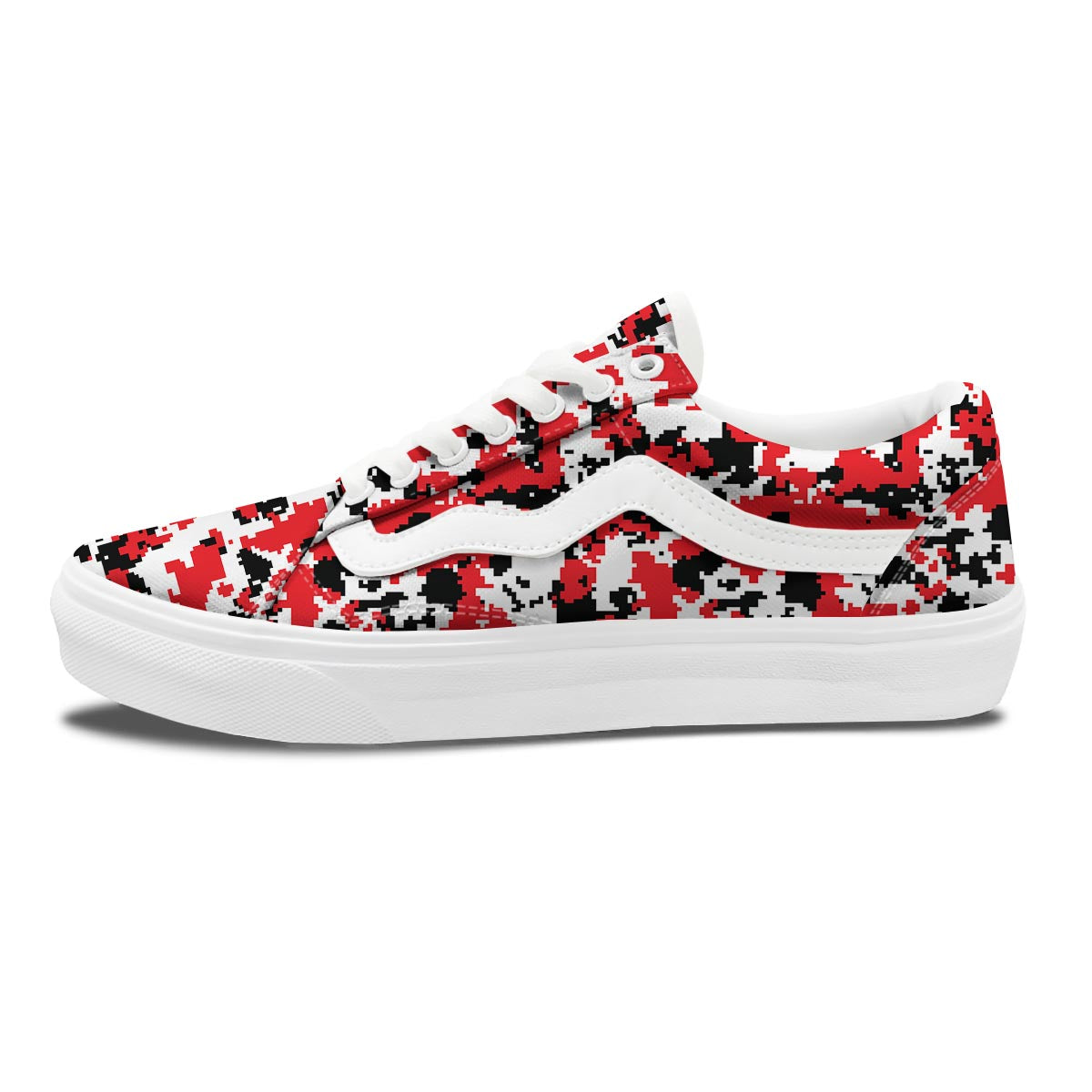 Digital Camo Red White And Black Print Pattern Skate Shoes-grizzshop