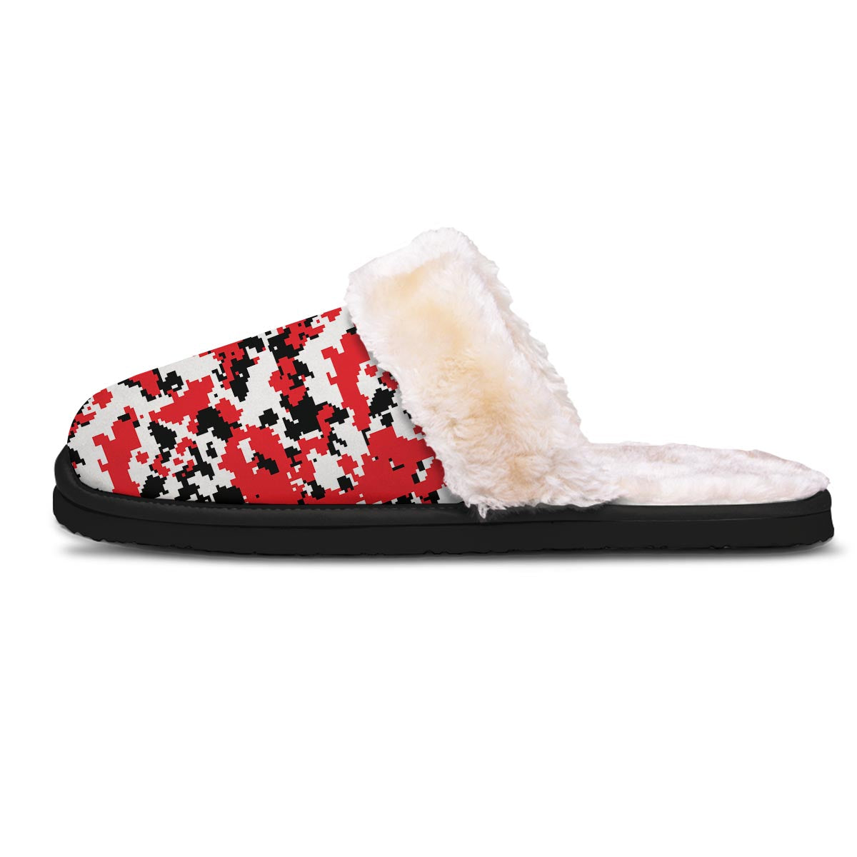 Digital Camo Red White And Black Print Pattern Slippers-grizzshop