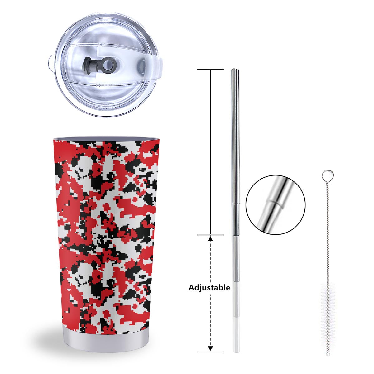 Digital Camo Red White And Black Print Pattern Tumbler-grizzshop
