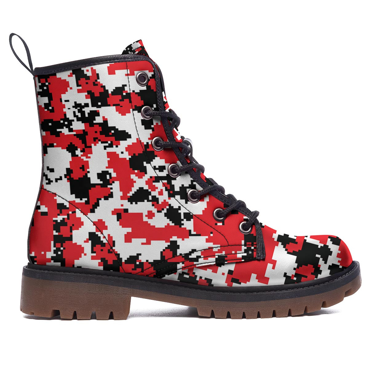 Digital Camo Red White And Black Print Pattern Work Boots-grizzshop
