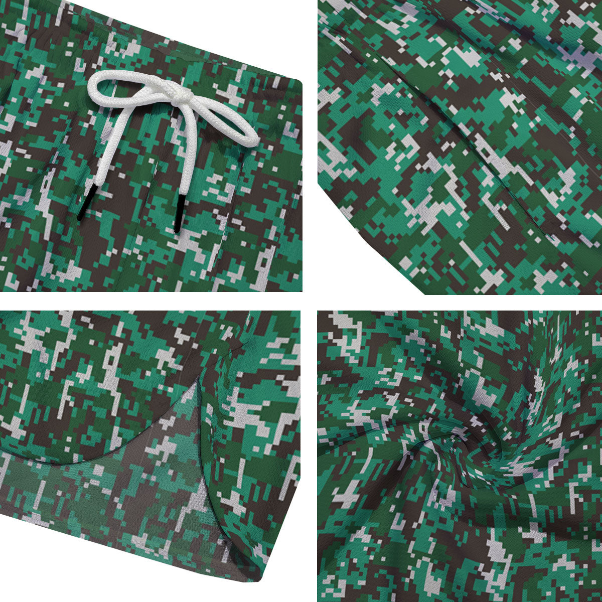 Digital Camo White And Green Print Men's Running Shorts-grizzshop