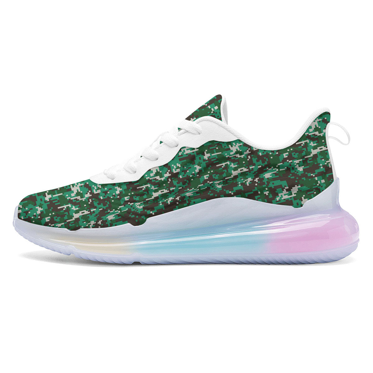 Digital Camo White And Green Print Running Sneakers-grizzshop