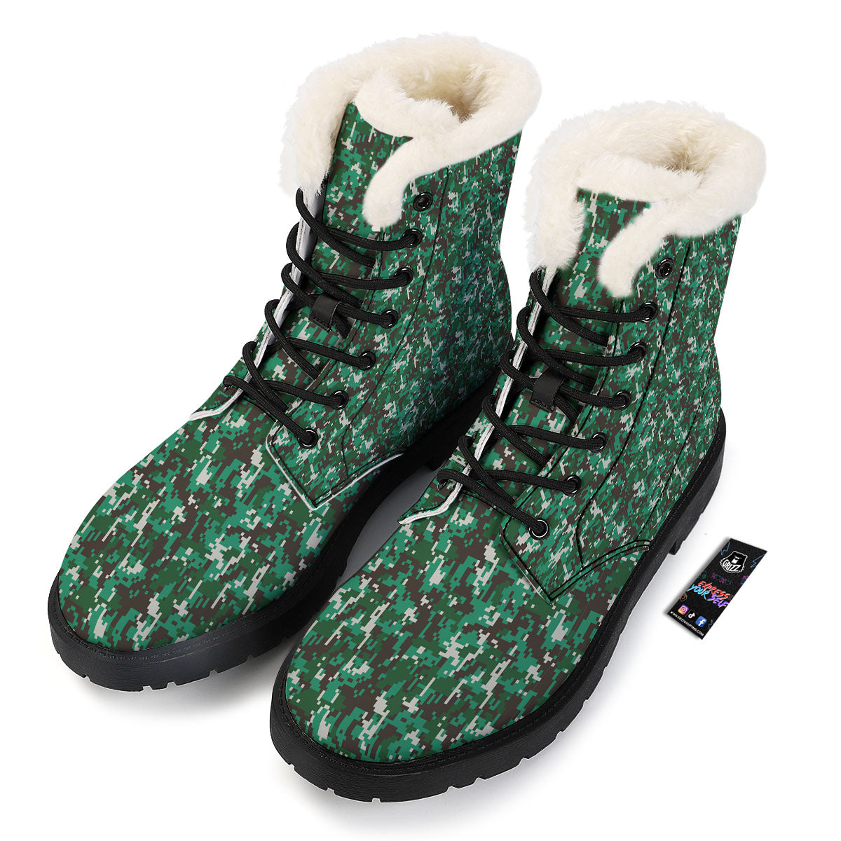 Digital Camo White And Green Print Winter Boots-grizzshop