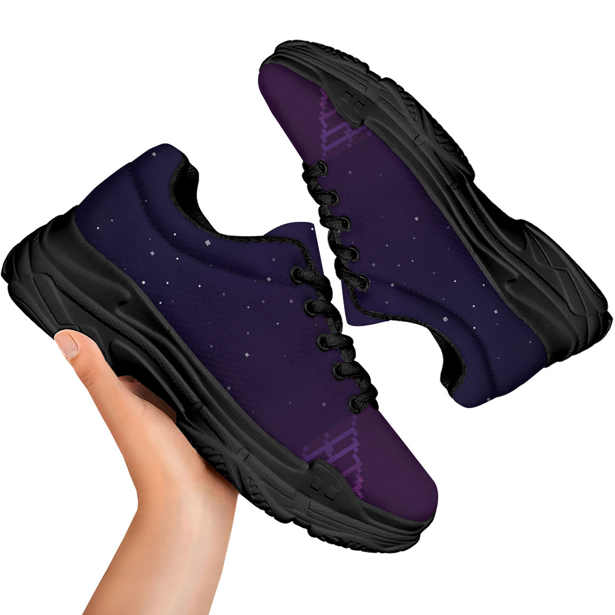Digital Landscape 8-Bit Pixel Print Black Chunky Shoes-grizzshop