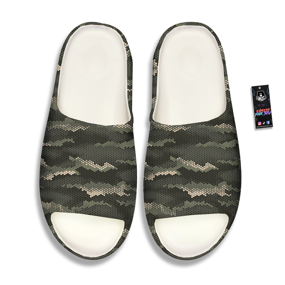 Digital Camo Army Green Print Pattern Sandals-grizzshop