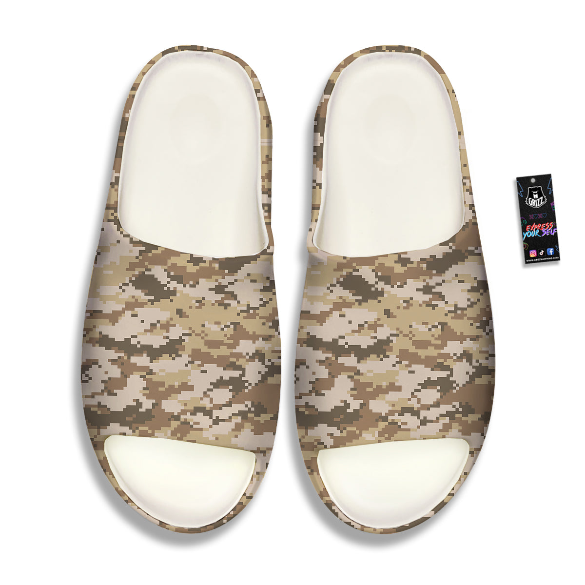 Digital Camo Beige Print Pattern Sandals-grizzshop