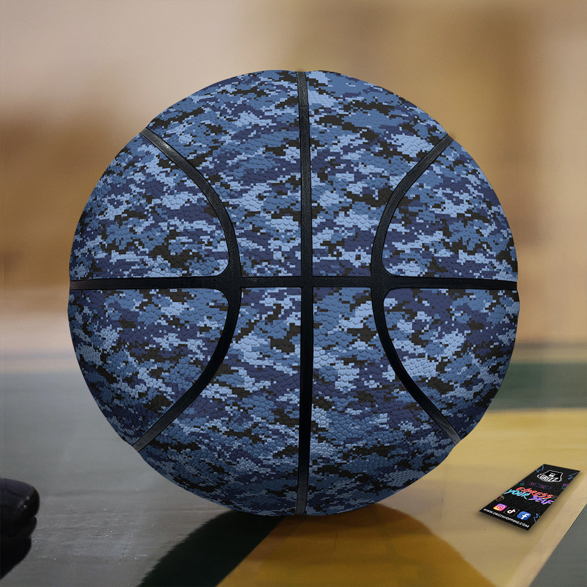 Digital Camo Black And Blue Print Basketball