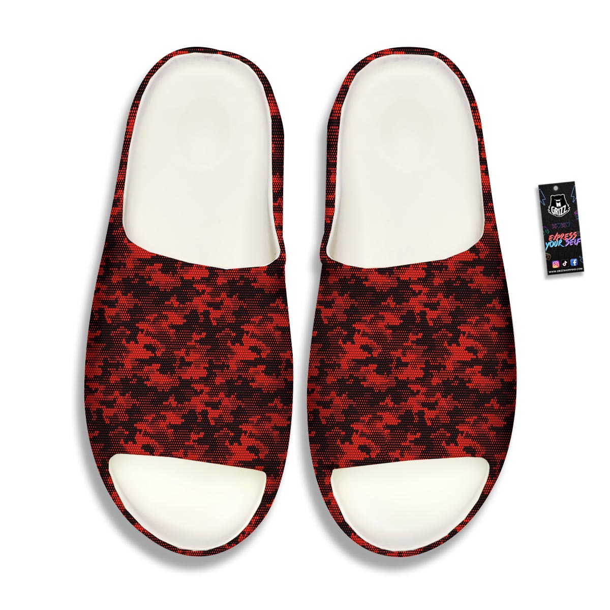 Digital Camo Black And Red Print Pattern Sandals-grizzshop