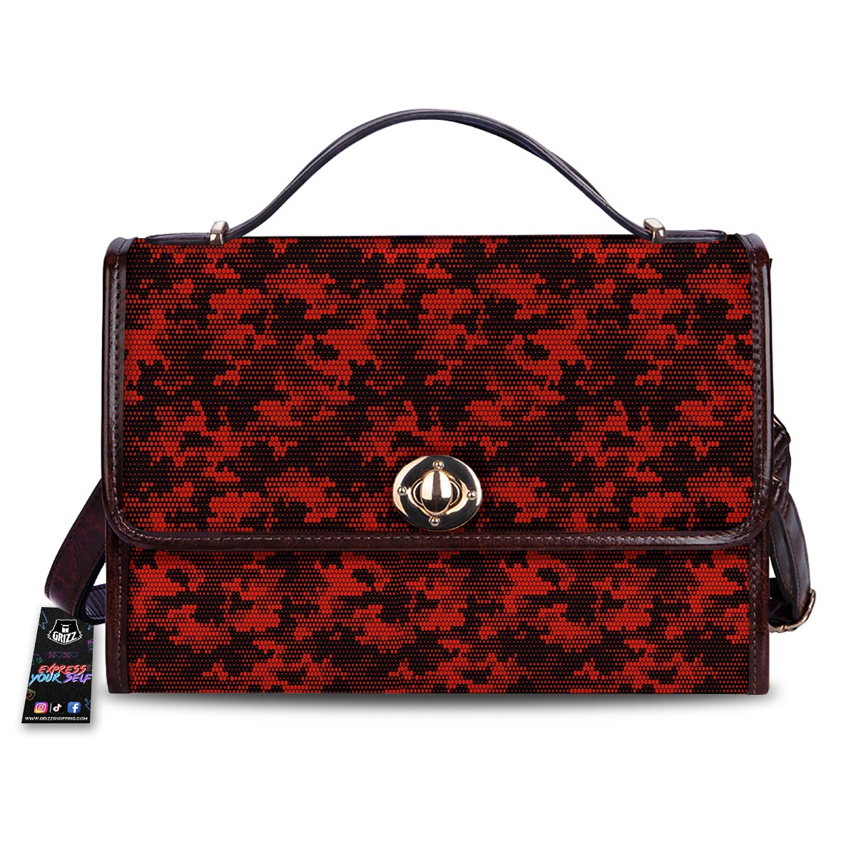 Digital Camo Black And Red Print Pattern Women's Satchel Bag