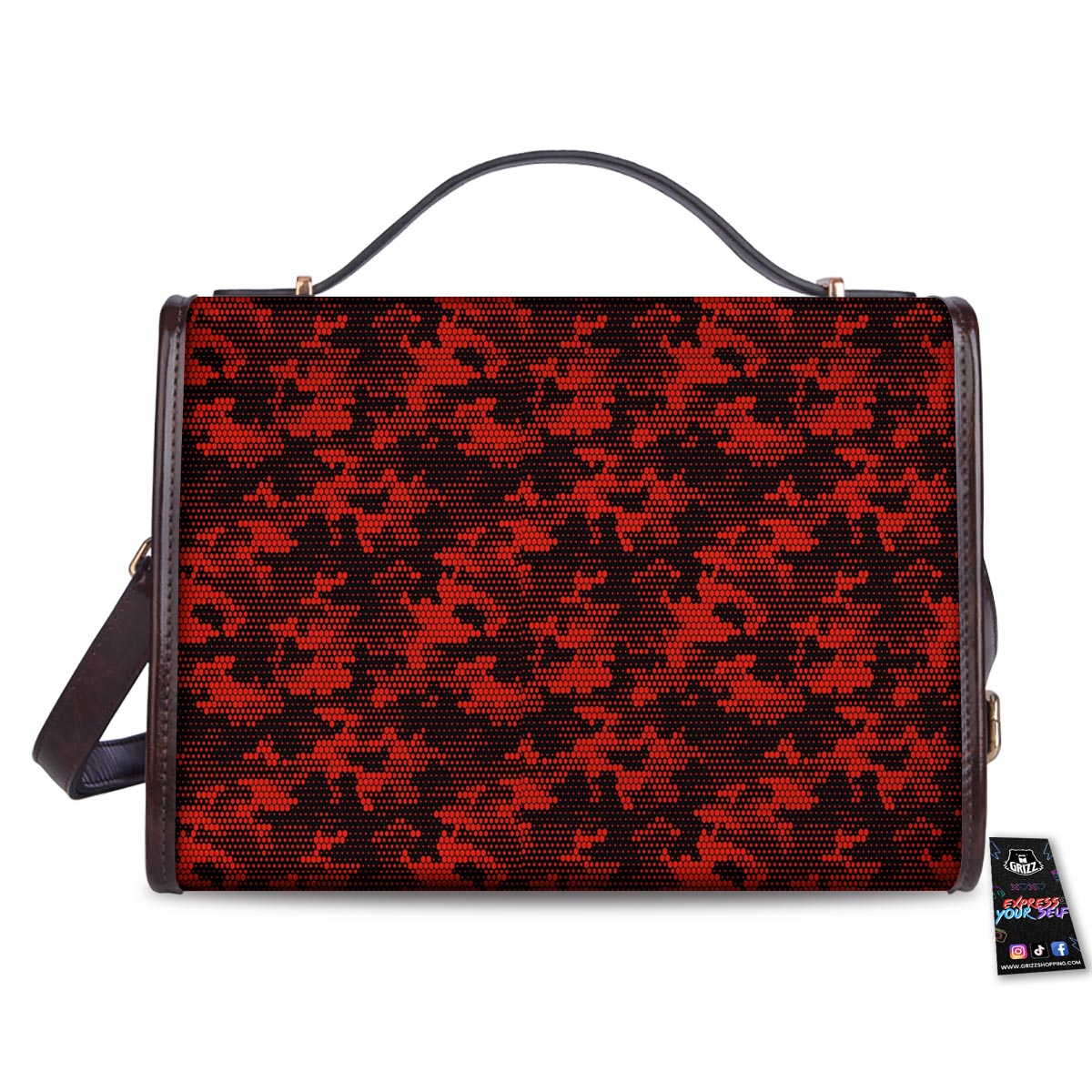 Digital Camo Black And Red Print Pattern Women's Satchel Bag