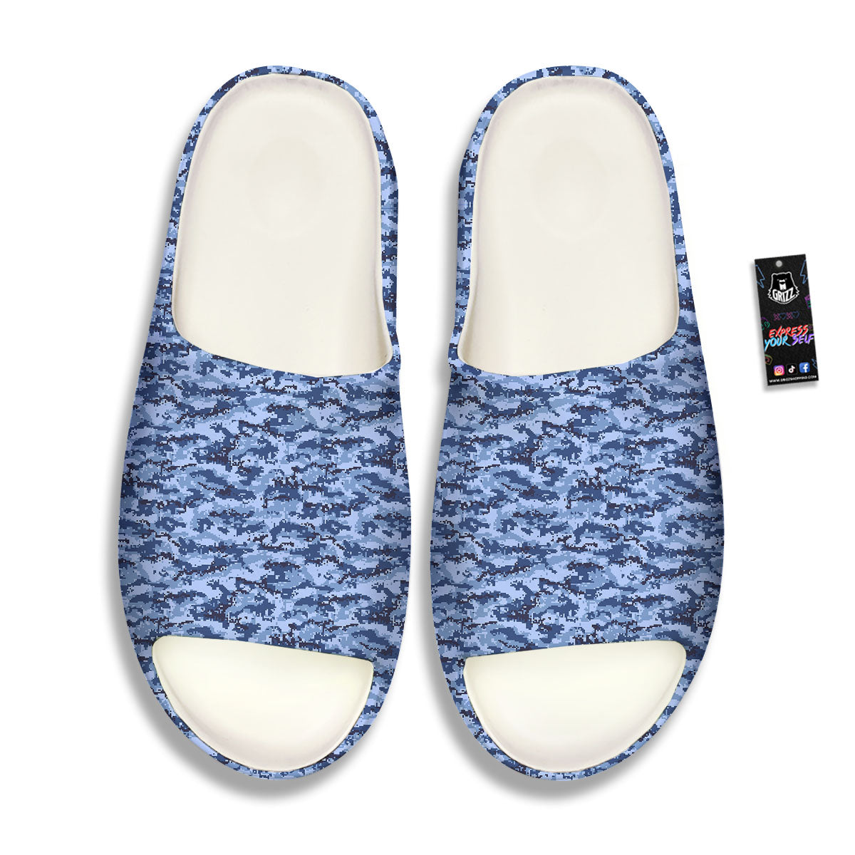 Digital Camo Blue Print Pattern Sandals-grizzshop