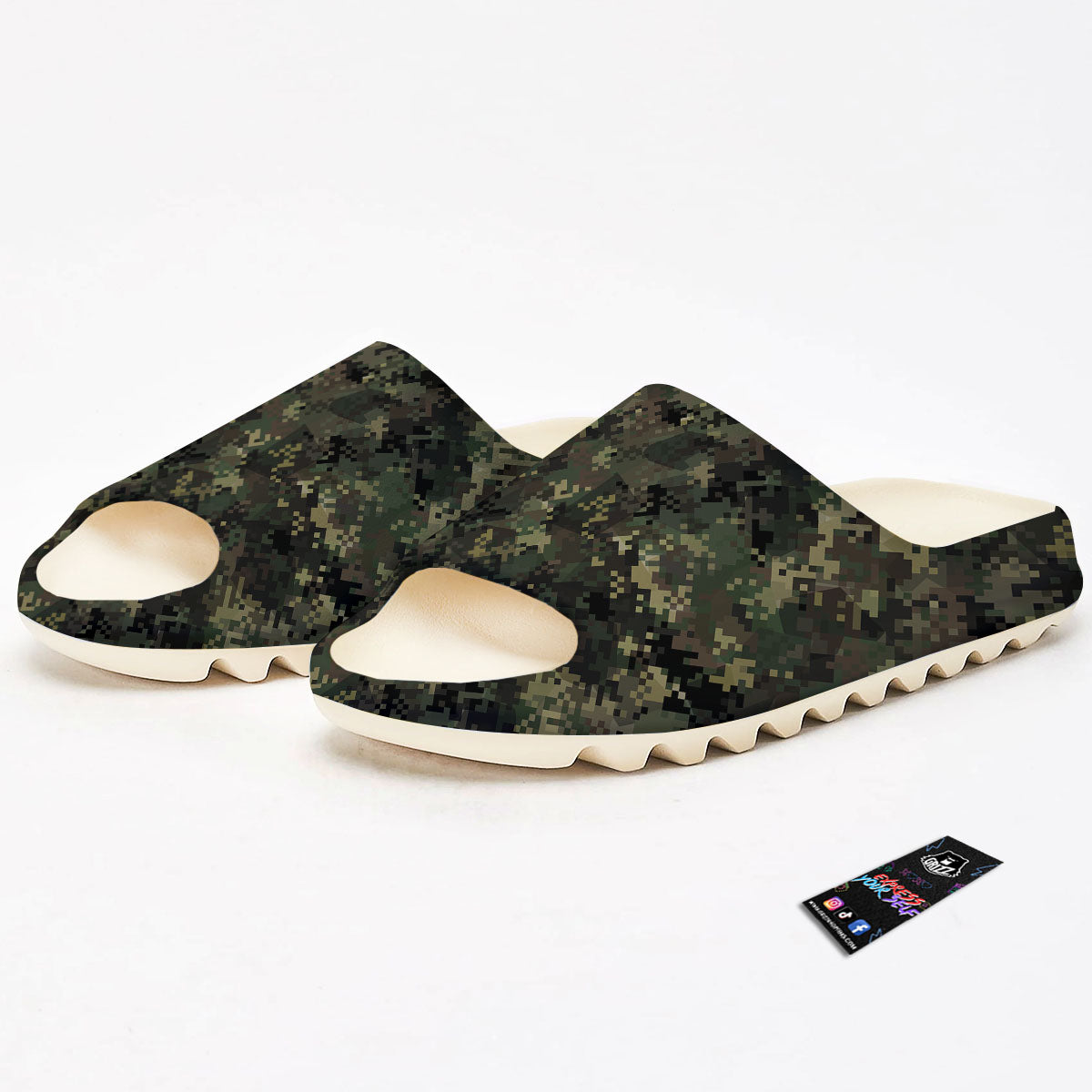 Digital Camo Forest Green Print Pattern Sandals-grizzshop