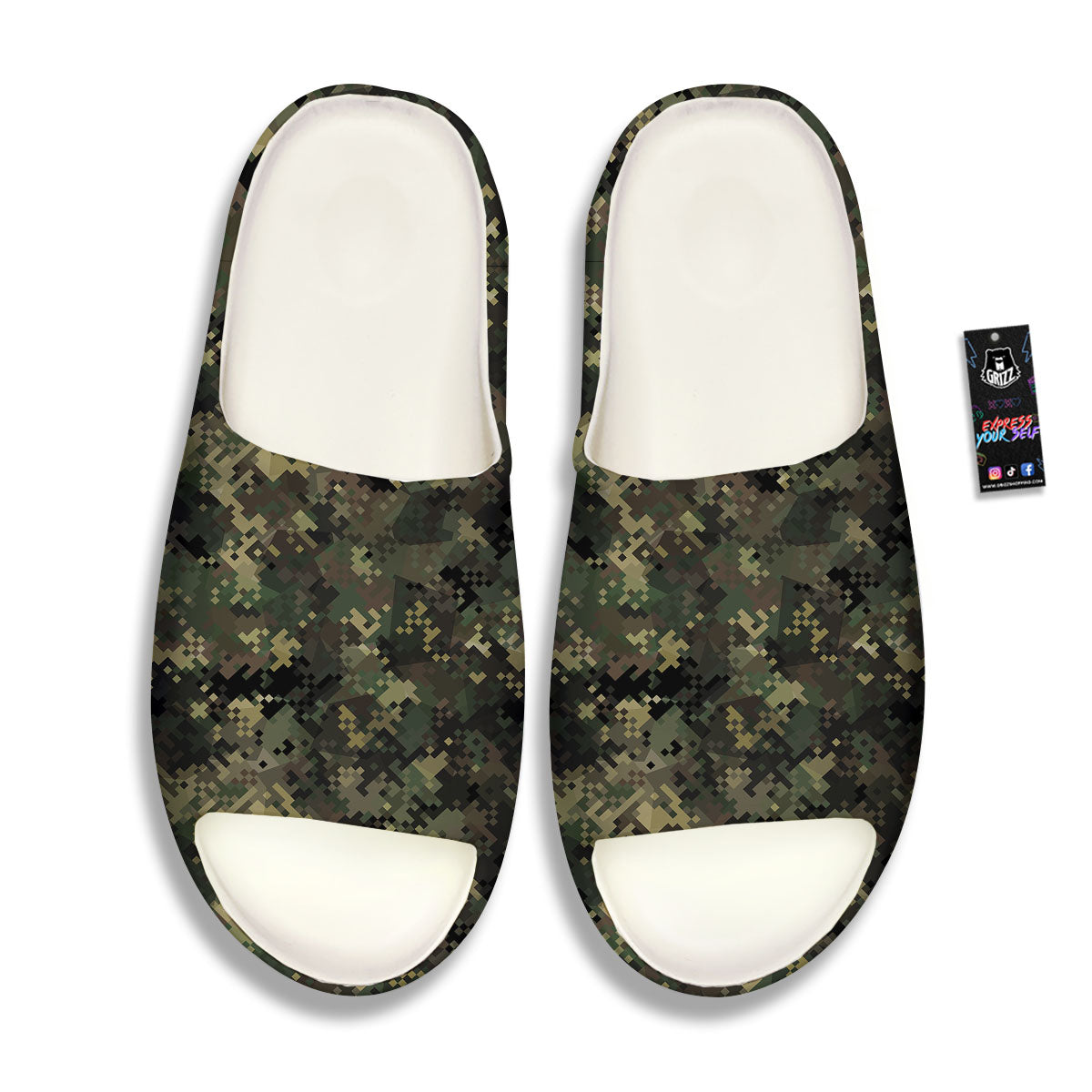 Digital Camo Forest Green Print Pattern Sandals-grizzshop